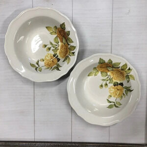 Tiffani Basic Made in Italy Yellow Gold Rose Dinner Bowl 10”‎ Set of 2 EUC